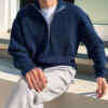 S1b143deda20e41ed84ed1385250f039fG.jpg American Fashion Brand Design Korean Style Stand Collar Half Zipper Sweater Men's Temperament Versatile Knitted Sweater