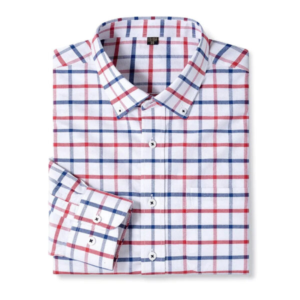 S1b4e48847bd14c3c8deb225e21f44f64l.jpg New 100% Pure Cotton Oxford Men's Plaid Shirts Male Business Casual High Quality Long sleeve Shirt for Men Pocket Shirt S-5XL