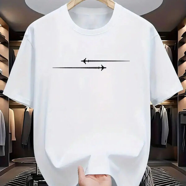 S1b71ba65f4e344e492b5b2aafa42b93dC.jpg Summer Men's 100% Cotton Casual Loose Large Creative Airplane Pattern Printed Comfortable Sports Round Neck Short Sleeve T-shirt