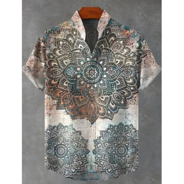 S1b7884fe1e9d44d7b65d11e7814f9157f.jpg 2025 Men's Mandala Flower Pattern Short Sleeve Shirt Summer Vintage New Linen Shirt men's Short Sleeve Leisure Holiday Streetwea