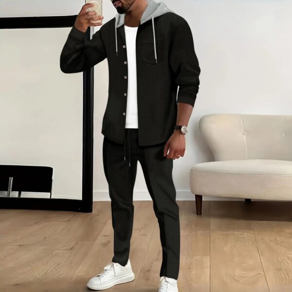 S1be2273ab66940a7abf343abcaa1a5ccQ.jpg Spring and autumn new Waffle men's casual slim-fit hooded long-sleeved cardigan matching color fashion high quality tracksuit pa
