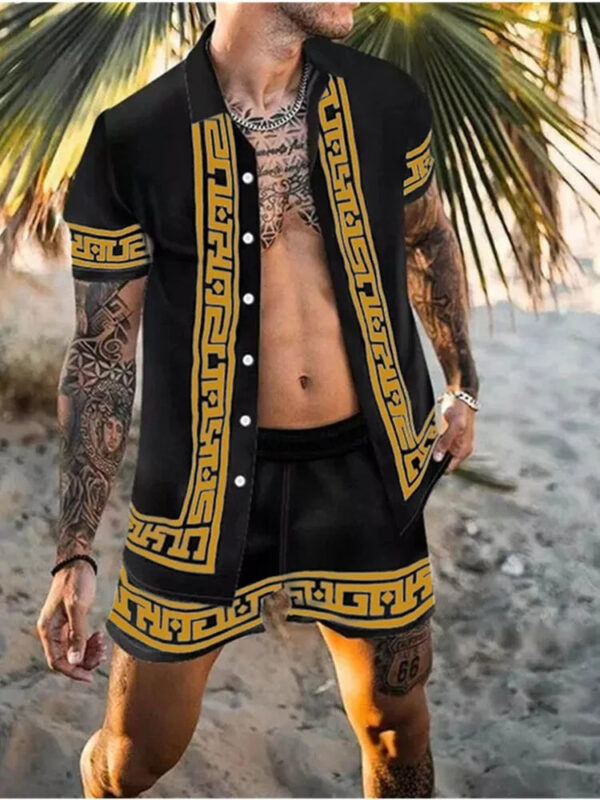 S1c19bc30754a4c2fb57cbe15f92e005b0.jpg 2024 Summer Men's Fashion Leopard Print Short Sleeve Shirt And Shorts Set Beach Style T Shirt Breathable Shorts Two Piece Set