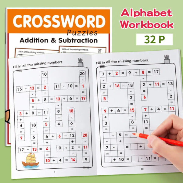 S1c1a6296e80749f1b362073121fb1af5Y.jpg 32 Pages Crossword Puzzles Addition Subtraction Math Workbook For 3-8 Ages