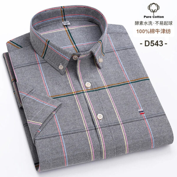 S1c34edad8d2247e1b4547366f1151072Z.jpg Fashionable Men's Shirt Short Sleeve 100% Cotton Oxford Stripe Plaid Formal Men's Casual Social Shirt Available in Large Sizes