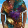 Summer Men's Shirt 3D Print Colorful Feather Short Sleeve Turndown Hawaiian Shirt Button Up Shirts No Pockets Shirts for Women