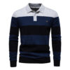 AIOPESON Mens Strip Cotton Button-up Polo Collar Sweater Knit Casual Business Sweaters for Men