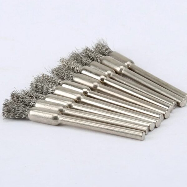 5/10pcs Pencil Brushes Stainless Steel Mounted Wire Wheel Mandrel Set Dremel Accessory Rotary Tools 3.17mm Shank Mandrel Silver