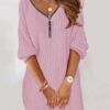 S1e8183c6ad614eab8c95bee88f9718f0w.jpg Sexy Zipper Mini Dress Women Winter Autumn V Neck Long Sleeve Dresses Solid Color Casual Basic Robe