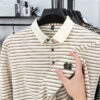 S1f127bfb4a6e4472a757525851b3fef3q.jpg Men's Striped Long Sleeved T-shirt Polo Shirt Button Up Men's Stand Up Collar, Winter Double-sided German Velvet Base Shirt