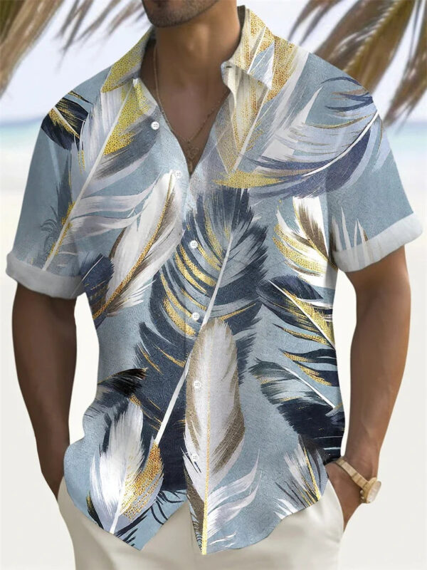 Summer Men's Shirt 3D Print Colorful Feather Short Sleeve Turndown Hawaiian Shirt Button Up Shirts No Pockets Shirts for Women