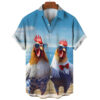 Funny Chicken Graphic Shirts For Men Clothes Cute Cartoon Hawaiian Short Sleeve Fashion Animal 3D Print Blouses Y2k Beach Shirts