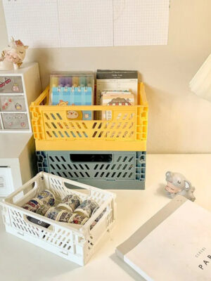 Simple Table Top Folding Storage Basket Decorative Plastic Storage Box Stationery Cosmetics Toy Stackable Storage Box