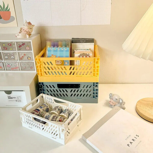 Simple Table Top Folding Storage Basket Decorative Plastic Storage Box Stationery Cosmetics Toy Stackable Storage Box