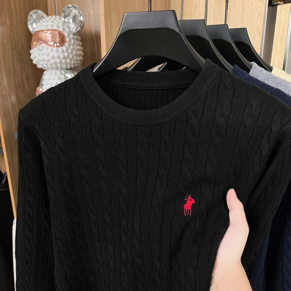 S1fedbf2dc394426ba2bd4b9817442172H.jpg Autumn/Winter 2025 Anti Pilling Sweater Embroidered Fried Dough Twists Solid Long Sleeve Knitwear Men's Undercoat