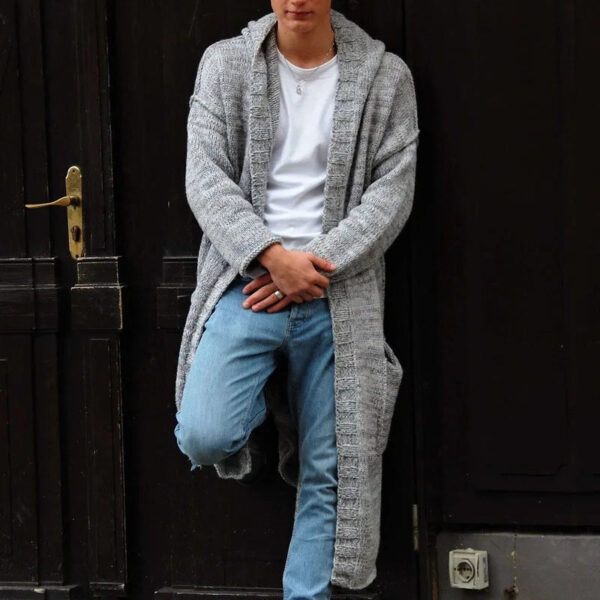 Sweater Men's Trench Coats Knitted Long Sleeve Button Knit Hooded Cardigan Fall Winter Men Overcoats Streetwear Vintage Sweaters