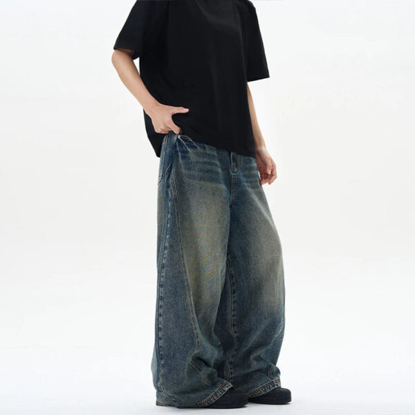 S1ff95877049e4598a9935bf5fd789dfca.jpg 2025 Spring New Men's Jeans Oversized Wide Leg Pants Loose Vintage Patchwork Lightning Cracked Denim Trousers Streetwear Male