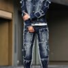 Men's spring and autumn denim suit, multi - pocket design, wide straight - leg pants style