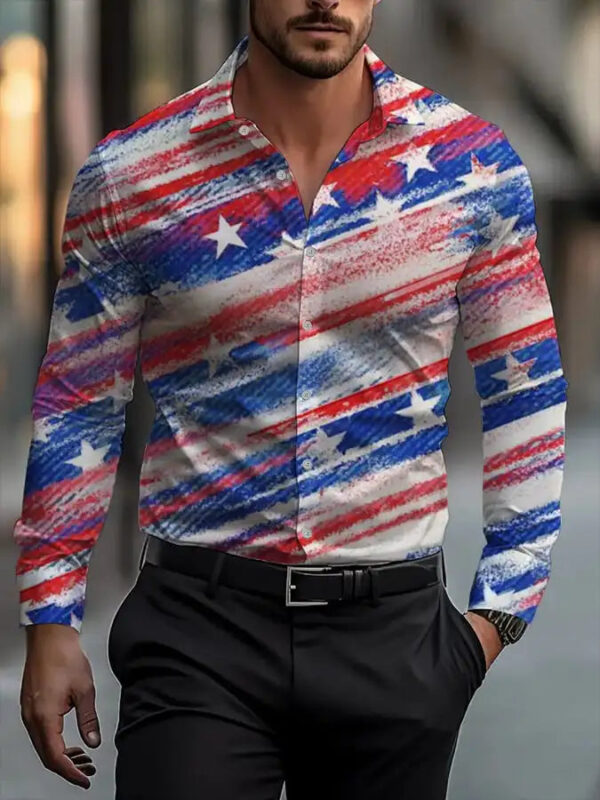 Men's shirt regular lapel shirt men's 3d printing triangle geometric printing casual street long sleeve fashion printed shirt