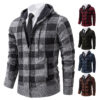S20f3d434d31146f8b916487b014b2dd62.jpg Autumn Winter Men's Cardigan Fashion Plus Velvet Padded Knit Jumpers Male Sweater Hooded Plaid Korean Luxury Brand Coat