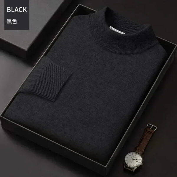 S22212329e9a243268d8f2515c67f08296.jpg Luxury Brand Men's Mock Collar 100% Pure Woolen Sweater Tops Autumn Winter Cashmere Sweater Pullover Male Warm Knitwear Sweater