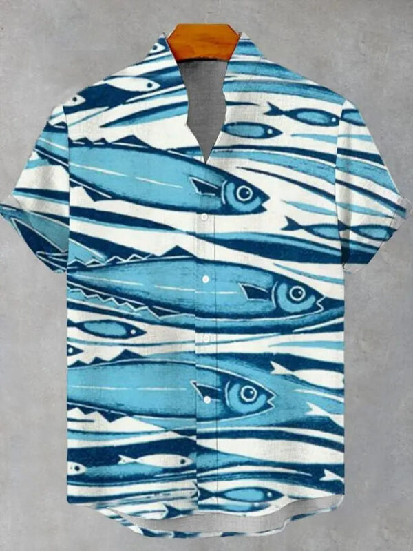 S227b08a3479f45bc93c68c8db9969ec8D.jpg 2025 elegant fish print men's new linen comfortable breathable fabric short sleeved shirt for fishing enthusiasts to wear