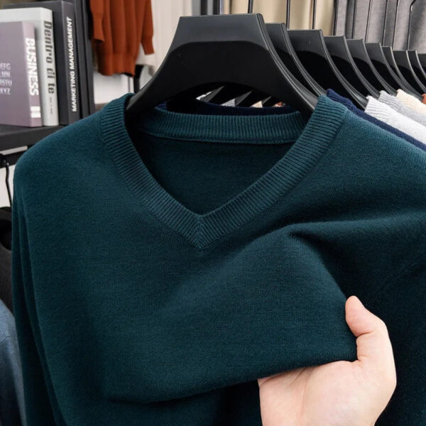 S23f8785378214157a138b3050dae9c46X.jpg 2025 Men's V-Neck Basic Solid Color Sweatshirt Warm Autumn Knitted Oversize Pullover Elastic round Neck Sweater for Casual Wear