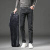 S249a9e5c05be4858854e7d52c58da7d00.jpg Winter Fleece Thick Warm Jeans Men's Slim Straight Elastic Denim Pants Casual Male Clothing Fashion Plush Trousers