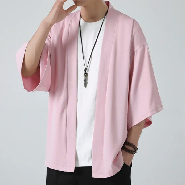 Spring Summer Men's Japanese Kimono Shirts Casual Open Stitch Lightweight Fashion Solid Three Quarter Loose Couple Shirts M-5XL