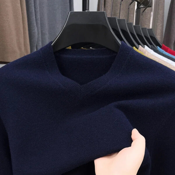 S24c3c5a0cb8b4f14b21ae7073051af92P.jpg New Sweatwear Men's V Neck Basic Solid Color Sweaters Round Neck Elastic Pullovers Warm Autumn Knitted Oversized Sweater Men