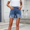 S24c6aaa7016c4d53a2b219e4b4d23f201.jpg Denim Shorts for Women Distressed Hole Jeans Irregular Washed Mid Waist Pockets Streetwear 2025 Female Vintage Short Pants