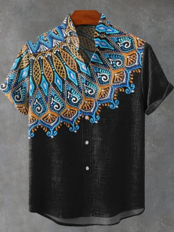 S24c6c296574b42a4b6d04ce2b1e47994Y.jpg 2025 Men's Mandala Flower Pattern Short Sleeve Shirt Summer Vintage New Linen Shirt men's Short Sleeve Leisure Holiday Streetwea