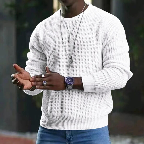 S2538d38abbea464aae3cd62e548a37253.jpg New 2026 Men's Waffle Knitted Sweaters Solid Loose Casual O-neck Pullover Tops Spring Autumn Long Sleeve Sweatshirt Male Sweater