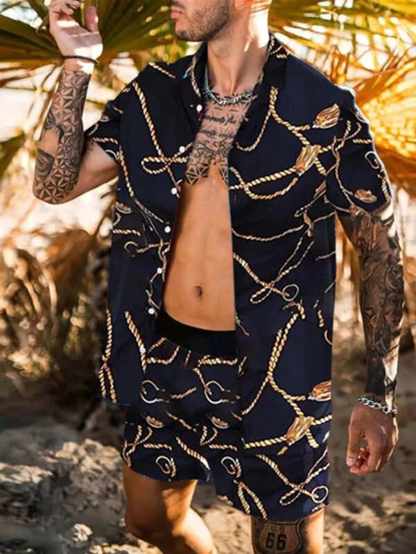 S258b5d608022416d84dd504076f83cb8J.jpg 2024 Summer Men's Fashion Leopard Print Short Sleeve Shirt And Shorts Set Beach Style T Shirt Breathable Shorts Two Piece Set