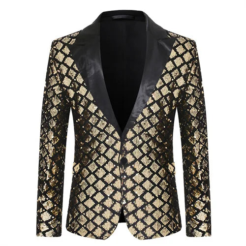 S25b101ebdc63474d9a73998976eef3cds.jpg Fashion Men Luxurious Sequin Plaid Suit Jacket Gold / Silver Singer Host Stage Party Loose Dress Blazer Coats