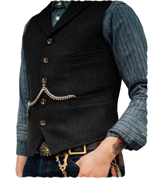 S25ea1a72071841b1bc9e6cccfa04a700C.jpg Wool Tweed Men's Suits Vest for Groomsmen Wedding Lapel Casual Slim Business Vests Sleeveless Waistcoat Male Gilet Homme Vests