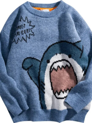 S2658b6e4d0ec4fddb81feda29f3bcbcdM.jpg Shark Sweater Men Winter Cartoon Harajuku Korean Y2k Oversized Turtleneck Hip Hop Loose Knit Jumper Pullover High Collar Sweater