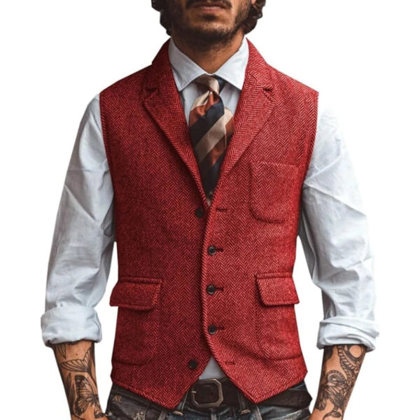 Men Vest Brown Herringbone Business Waistcoat Jacket Casual Slim For Wedding Groom Banquet Gilet Vest