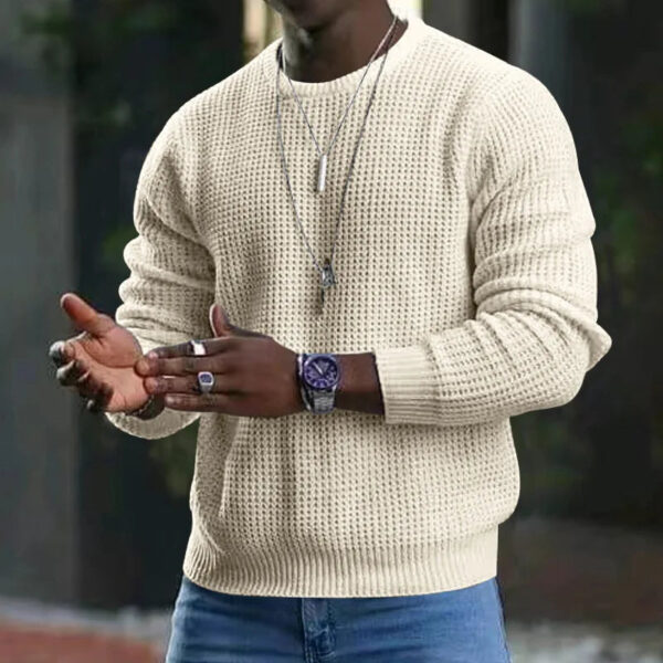 S26e721015e214e7bb8e407fd8f4bbe83l.jpg New 2026 Men's Waffle Knitted Sweaters Solid Loose Casual O-neck Pullover Tops Spring Autumn Long Sleeve Sweatshirt Male Sweater