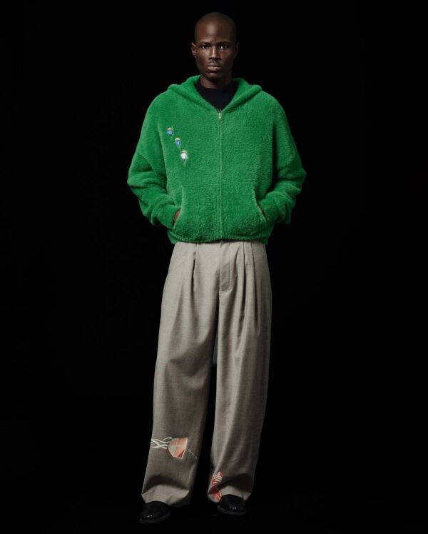 Men Casual Versatile Rugby Knit Sweater for Autumn and Winter Niche Design Green Exploration Pattern Embroidery Loose Pullover