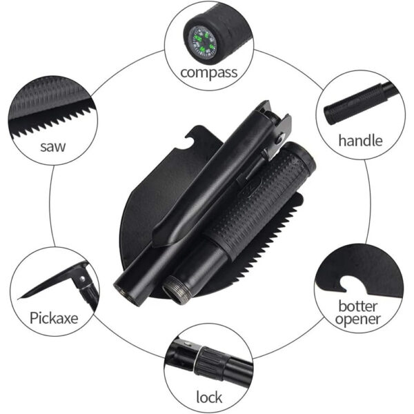 1PC Engineer Shovel Military Shovel with Compass Outdoor Multifunctional Folding Military Shovels Vehicle Camping Fishing Spades