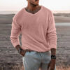 S285cc08091344630ad37093d4a2a789fk.jpg 2022 Spring Men Sweater Fashion Solid Color V Neck Long Sleeve Knitted Pullover Sweater Soft Slim Casual Sweater
