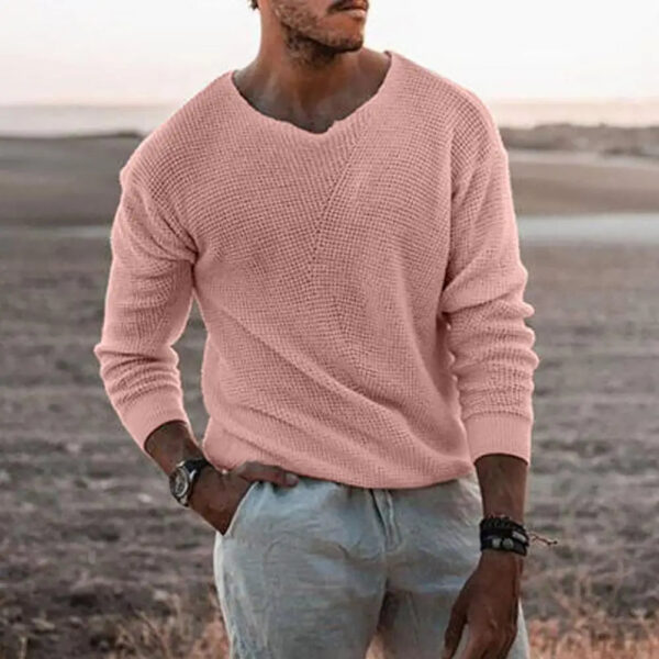 S285cc08091344630ad37093d4a2a789fk.jpg 2022 Spring Men Sweater Fashion Solid Color V Neck Long Sleeve Knitted Pullover Sweater Soft Slim Casual Sweater