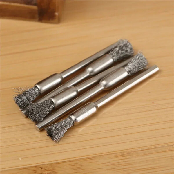 5/10pcs Pencil Brushes Stainless Steel Mounted Wire Wheel Mandrel Set Dremel Accessory Rotary Tools 3.17mm Shank Mandrel Silver