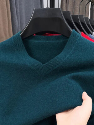 S2883ccae77e1403a92e5f1b4391be280A.jpg New Sweatwear Men's V Neck Basic Solid Color Sweaters Round Neck Elastic Pullovers Warm Autumn Knitted Oversized Sweater Men