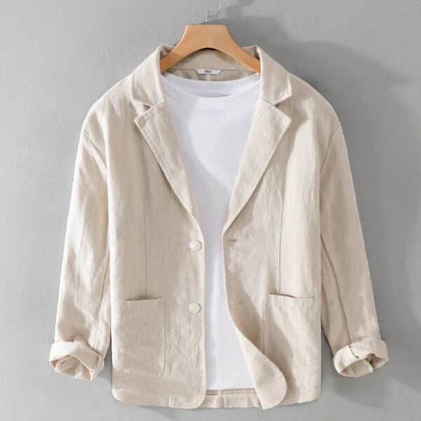 S29877bdfae1d42f4b5c16edabff58ce7u.jpg Y803 Spring Autumn Good Quality Linen Blazer For Men Business Casual Solid Color Simple Double Buttons Thin Male Suits Jackets