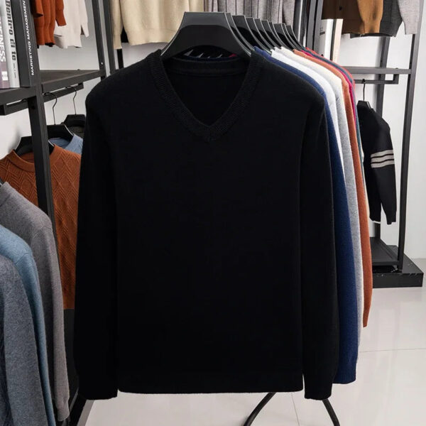 S2a13df5e0e9d463c9fff03d269a3f940j.jpg 2025 Men's V-Neck Basic Solid Color Sweatshirt Warm Autumn Knitted Oversize Pullover Elastic round Neck Sweater for Casual Wear