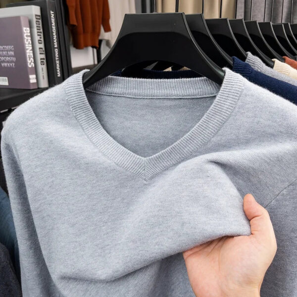 S2ad36dd907004084afcc4f443e9f30abO.jpg 2025 Men's V-Neck Basic Solid Color Sweatshirt Warm Autumn Knitted Oversize Pullover Elastic round Neck Sweater for Casual Wear