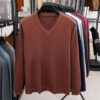 S2af50c8e990e44bc8c8b2c0bfe2b74f1s.jpg 2025 Men's V-Neck Basic Solid Color Sweatshirt Warm Autumn Knitted Oversize Pullover Elastic round Neck Sweater for Casual Wear