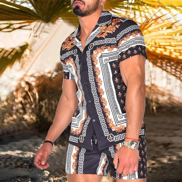 S2c273189187a4588800d6ff1a6d7c628A.jpg 2024 Summer Men's Fashion Leopard Print Short Sleeve Shirt And Shorts Set Beach Style T Shirt Breathable Shorts Two Piece Set