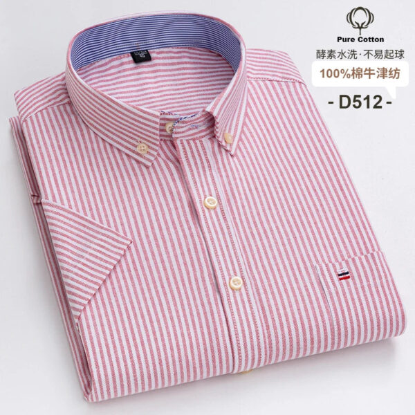 S2c3744d46ee1498fb3e2c5efdb8a507f5.jpg Fashionable Men's Shirt Short Sleeve 100% Cotton Oxford Stripe Plaid Formal Men's Casual Social Shirt Available in Large Sizes